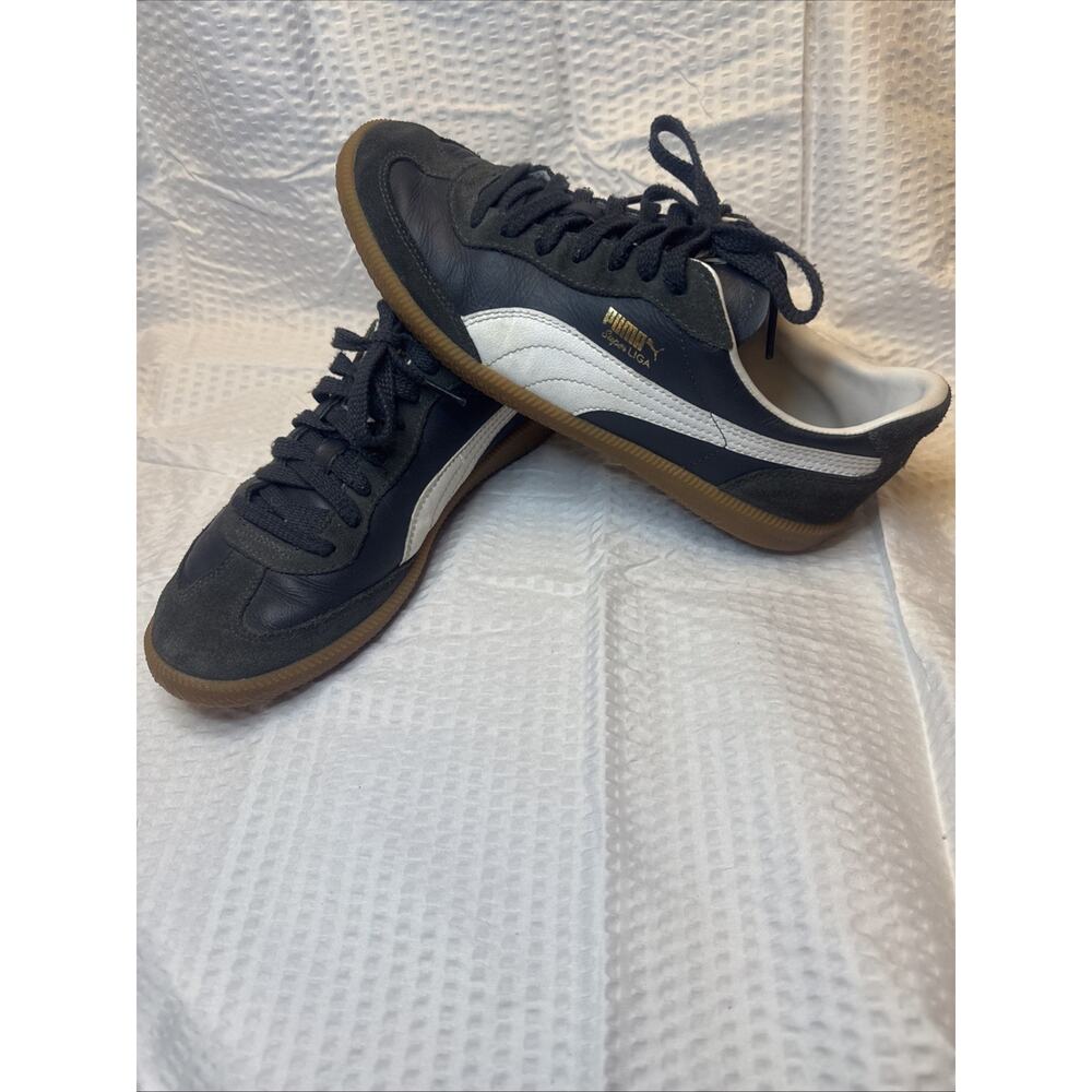 Vintage Puma Super LIGA Macht's Mit Qualitat Sneakers Blue Suede Sz 8.5
